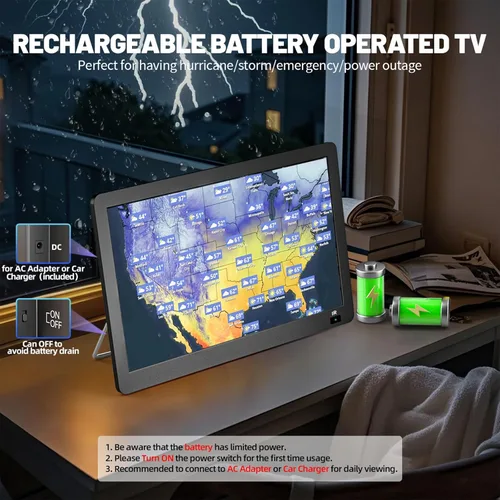 Miniatura 2 de Televisor portátil de 14 pulgadas con antena mejorada sintonizador ATSC, monitor LCD 1080P, HDMI/USB/AV, pequeño televisor portátil para campamento