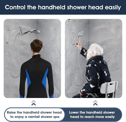 Miniatura 4 de PDPBath Brazo de extensión de cabezal de ducha de latón de 16 pulgadas, extensor de brazo de ducha ajustable en altura y ángulo flexible con juntas