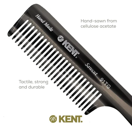 Miniatura 4 de Kent Peine desenredante de dientes anchos de grafito negro 91T para cabello rizado y ondulado, para mujeres y hombres, peine de ducha de mango