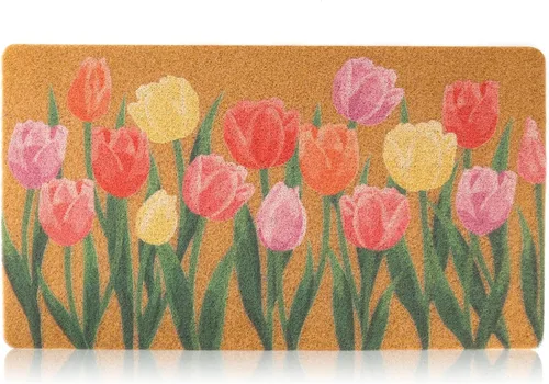 Miniatura 8 de Dripykiaa Felpudo floral de Hello Spring para puerta delantera, 30 x 17 pulgadas, tapete de bienvenida de fibra de coco con respaldo antideslizante