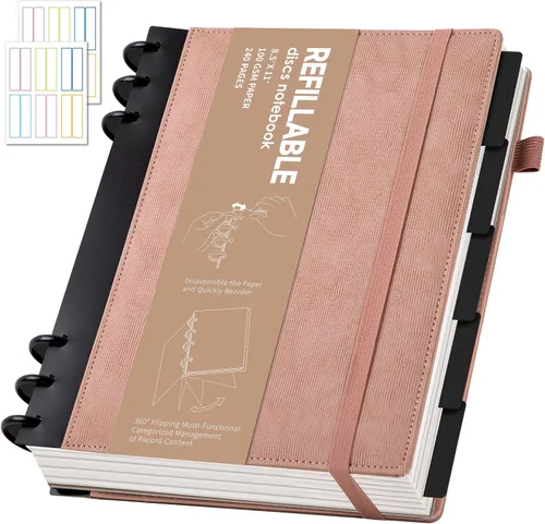 Miniatura 17 de Yoment - Cuaderno de diario de cuero para trabajo, recargable, 224 páginas, 100 GSM, papel grueso, cuaderno de 5 materias con separadores y pestañas