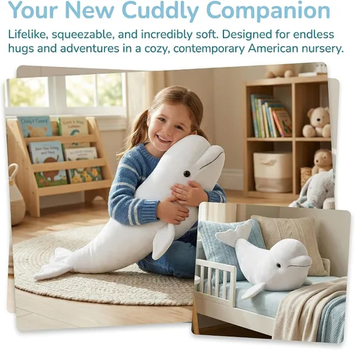 Miniatura 3 de Juguete de peluche de ballena beluga blanca de simulación – Juguete largo realista de delphinapterus leucas muñeca ballena juguetes de peluche súper