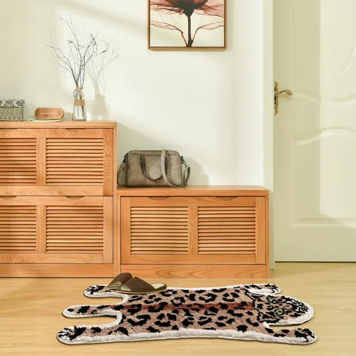 Miniatura 3 de Panstar Tapete de baño de leopardo para baño, tapete de baño de dibujos animados de leopardo marrón, antideslizante, absorbente en forma de animal