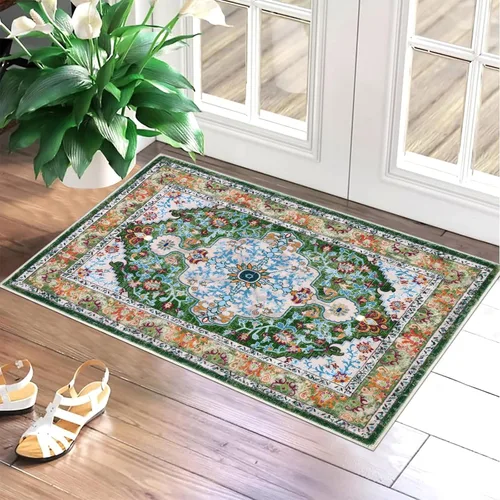 Miniatura 3 de U'Artlines Alfombra de Área Bohemia Lavable, 2x3 Pequeña Suave Antideslizante Vintage Felpudo para Puerta Frontal Interior Alfombra Verde