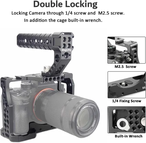 Miniatura 3 de A7iii / A7riii - Jaula de cámara completa y mango superior de localización ARRI, con 5 soportes de zapata fría, agujeros ARRI de 1/4 pulgadas y 3/8