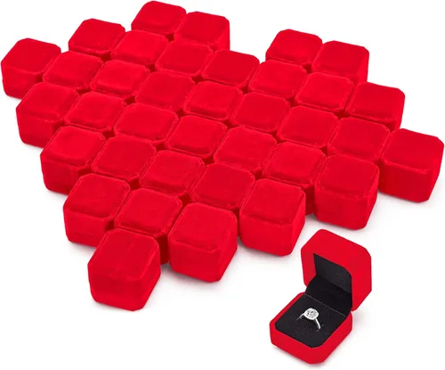 Miniatura 8 de Laumoi Caja de terciopelo para anillos de 36 piezas para ceremonia de boda, cajas de joyería de compromiso, estuche de exhibición para anillos