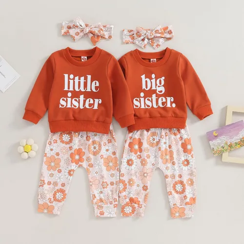 Miniatura 7 de CIYCUIT Conjunto de 3 piezas de sudadera de margaritas + pantalones + diadema, ropa infantil de otoño e invierno