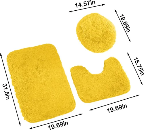 Miniatura 2 de Juego de baño de 3 piezas, tapete de baño ultra suave antideslizante y tapete de baño de felpilla absorbente para bañera, ducha e inodoro (amarillo)