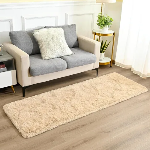 Miniatura 4 de Goideal Alfombra mullida para dormitorio, sala de estar, alfombra de noche beige de 2 x 6 pies, pelo largo de pelo sintético, alfombra moderna
