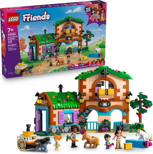 Juguete de construcción LEGO Friends Rancho y Establo de Ponis - Juego de simulación con 3 juguetes de caballos para narración creativa - Idea de
