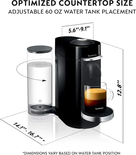 Miniatura 3 de Nespresso VertuoPlus Deluxe - Máquina de café y espresso de De'Longhi, 37 onzas, color negro