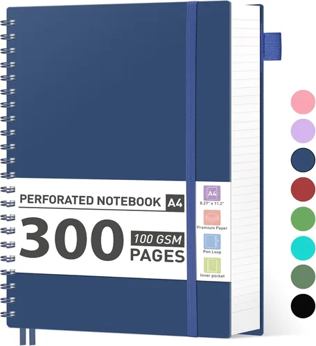 AHGXG Cuaderno de espiral con rayas universitarias - Cuaderno perforado de espiral A4 de 8.5 x 11 pulgadas, 300 páginas perforadas fáciles de