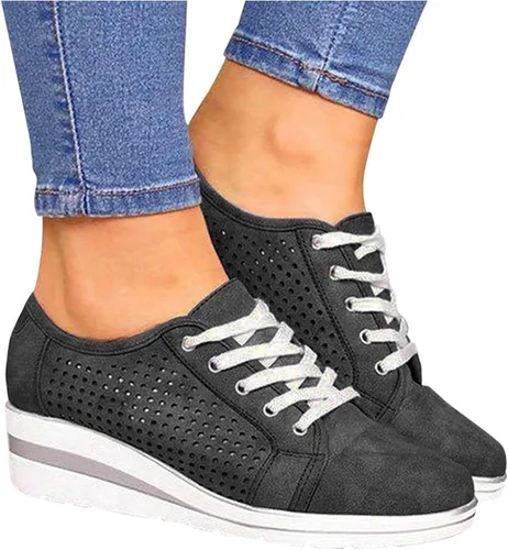 Tenis de moda de plataforma para mujer, estilo casual, con parte inferior gruesa, tacones altos, caña baja, zapatos de lona para patineta, punta