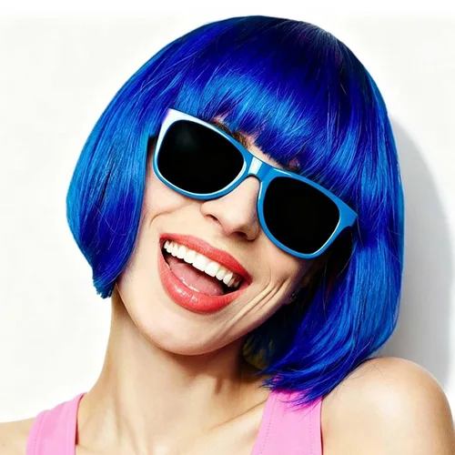 Peluca azul Bob con flequillo de 12 pulgadas, peluca azul real corta de fibra sintética Bob para mujer, pelucas cortas Bob y peluca de cosplay de
