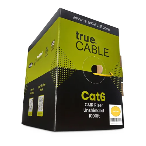 Miniatura 14 de trueCABLE Cat6 cable riser (CMR), 1000 pies, 4 pares de cobre puro sólido de 23 AWG, 550 MHz, certificación ETL, par trenzado sin blindaje (UTP)