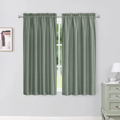 Miniatura 32 de Chyhomenyc Uptown - Cortinas negras de 24 pulgadas de largo, 2 paneles, cortinas cortas de seda sintética para oscurecer la habitación, cortinas