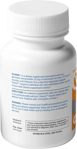 Miniatura 2 de GluzinC Suplemento de zinc y vitamina C 25 mg de gluconato de zinc + 270 mg de ácido ascórbico Nutrientes inmunes diarios 60 cápsulas vegetales