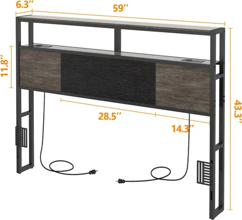 Miniatura 3 de Livofloral Cabecera tamaño Queen, cabeceros con estación de carga, puerto USB y luz LED, tablero principal con estante de almacenamiento de 2