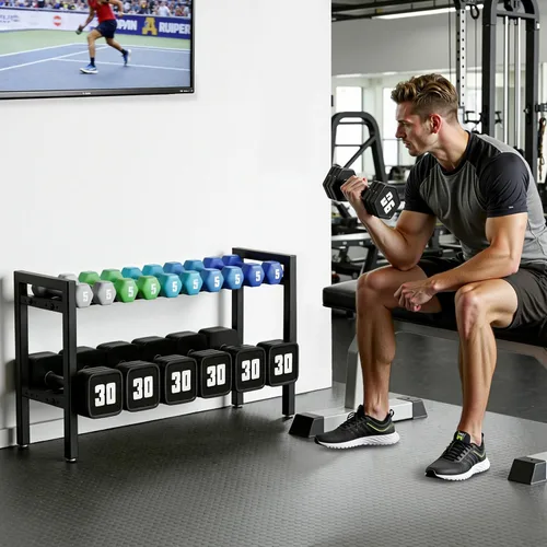 Miniatura 7 de Dumbbell Rack 2-Tier Adjustable Weight Rack For Home Gym Dumbbells Kettlebell (Rack Only)