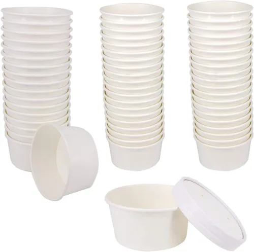 Miniatura 2 de Juego de 50 tazas desechables de helado blanco de 6 onzas con tapas, tazas medianas para bebidas calientes y frías, vasos de papel, recipiente