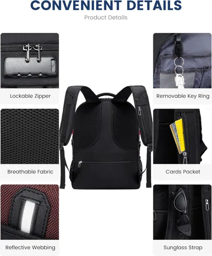 Miniatura 5 de LOVEVOOK Mochila de viaje para laptop con cerradura y de 17 pulgadas para computadora, para negocios, trabajo, escuela, universidad, para hombres