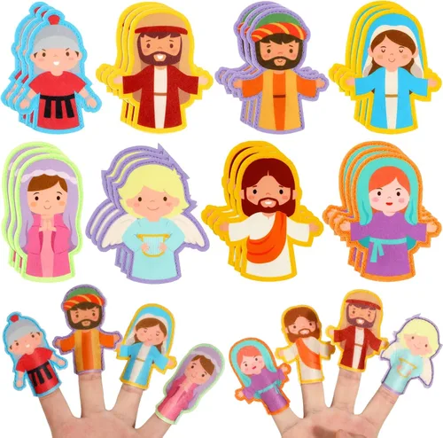 Karenhi 24 marionetas religiosas de dedo para Pascua, cristiana, pesebre bíblica, juguetes de fieltro para fiesta de Pascua, rellenos de huevos de