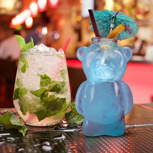 Miniatura 8 de PRETYZOOM Paquete de 2 vasos de cóctel en forma de oso de 13 onzas de borosilicato transparente – Cristalería de animales novedosos para vino, jugo