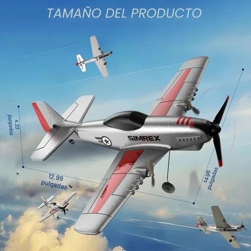 Miniatura 7 de Avión RC SIMREX para niños - Avión de juguete a control remoto de 2.4GHz 3 canales con giroscopio de 6 ejes, 2 velocidades, 2 baterías, avión RC