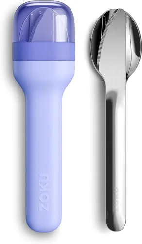 ZOKU Juego de Utensilios de Bolsillo, Azul - Tenedor, Cuchillo y Cuchara de Acero Inoxidable Anidado en Estuche - Diseño Portátil para Viaje,