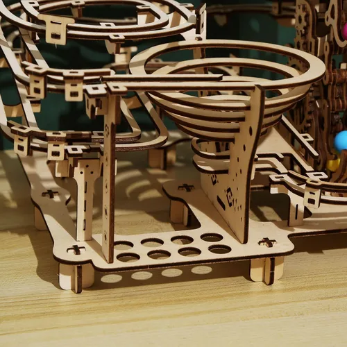 Miniatura 5 de Kit de carrera de mármol de madera, rompecabezas 3D, bolas de colores de madera, polipasto escalonado con mecanismo de elevación de 3 escalones