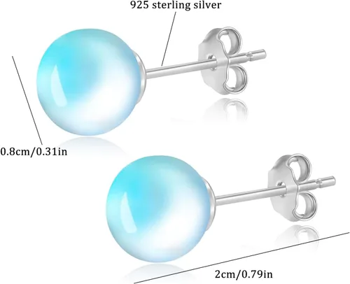 Miniatura 100 de Natural Stone Stud Earrings for Women 8mm Sterling Silver Genuine Gemstone Earrings Handmade Sterling Silver Crystal Stud Earrings for Women
