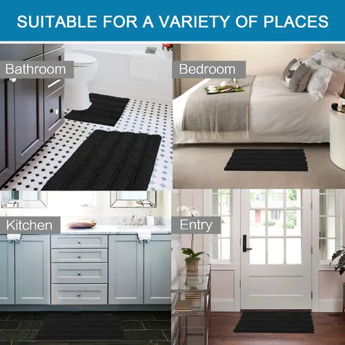 Miniatura 72 de H.VERSAILTEX Tapetes de baño antideslizantes para baño, alfombras de baño extragruesas de felpilla a rayas, tapetes de baño de 47" x 17", alfombras