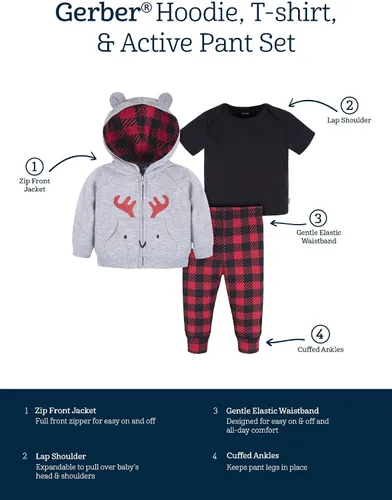 Miniatura 6 de Gerber Conjunto de ropa con capucha y pantalones deportivos con cremallera para bebés y niños pequeños