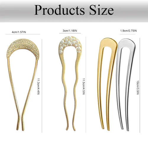 Miniatura 3 de Horquilla de metal para moños y peinados, pinza de pelo francesa dorada sin daños en el cabello, horquillas de pelo perla para cabello fino