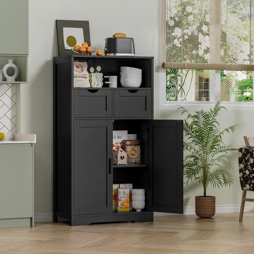 Miniatura 4 de Iwell Armario de almacenamiento con puertas y estantes, armario de despensa de cocina, gabinetes de baño para sala de estar, cocina, lavandería
