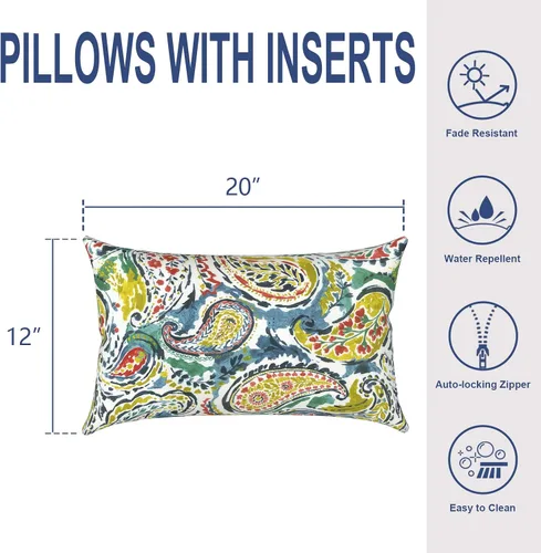 Miniatura 796 de Juego de 2 almohadas para exteriores de 16 x 16 pulgadas, repelentes al agua con interiores, para muebles de patio, hogar, jardín, geometría bohemia