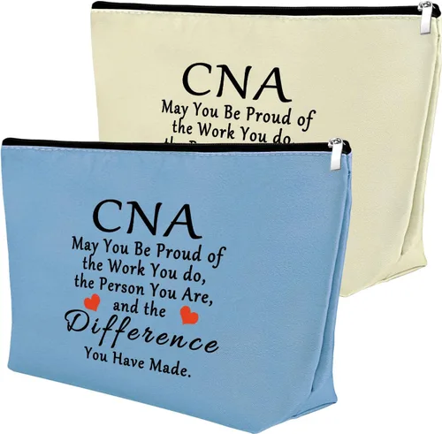 Miniatura 10 de Mxrymvu Regalos de la semana de CNA Bolsas de maquillaje Regalos de agradecimiento CNA, 2 piezas beige.