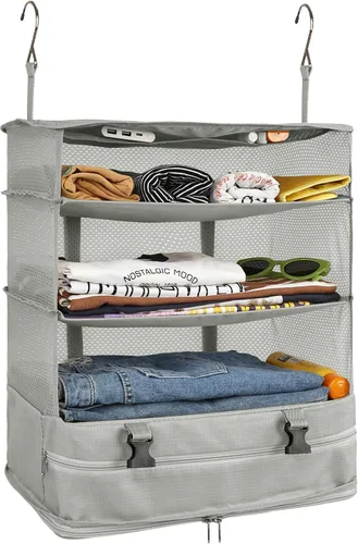 Miniatura 37 de Surblue Bolsa de Almacenamiento Colgante para Armario Plegable de 3 Estantes de Tela Oxford Lavable con 2 Ganchos