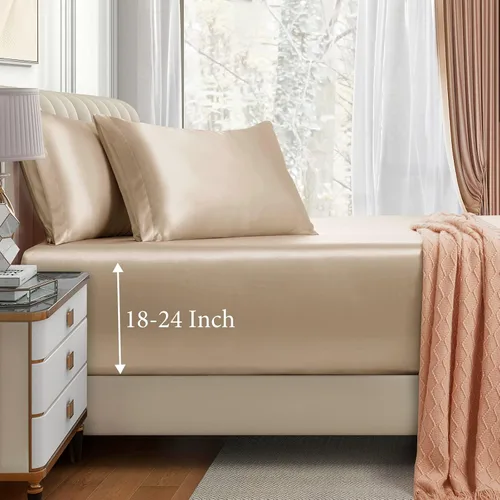 Miniatura 11 de VACVELT Juego de sábanas bajeras de satén de 3 piezas con bolsillos extra profundos para cama matrimonial, sábana bajera color gris que se ajusta a