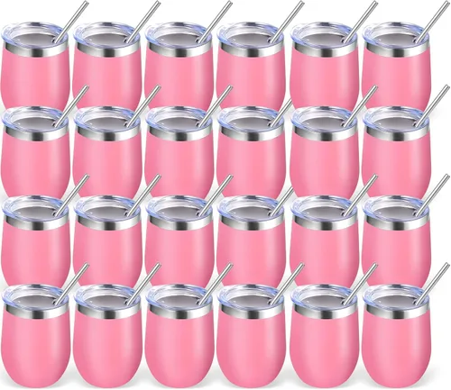 Miniatura 12 de Volhoply - Juego de 12 vasos de vino de 12 onzas con tapa, hechos de acero inoxidable con aislamiento al vacío de doble pared, vasos de vino sin Rosa