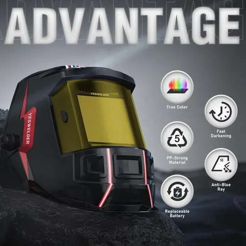 Miniatura 3 de YESWELDER - Casco de soldadura con pantalla grande de visualización de 3.93"X3.66", color real, energía solar, oscurecimiento automático, con sombra