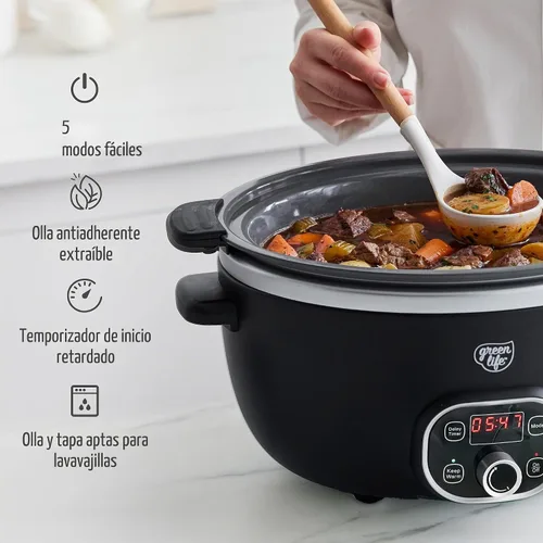 Miniatura 7 de GreenLife Olla de cocción lenta de 6QT, olla de cerámica antiadherente no tóxica sin PFAS, recipiente interior extraíble, programable, apta