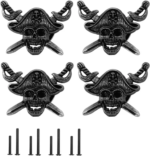 Glrovazas - Pomos de calavera para armarios y cajones, 4 pomos negros, pomos de tocador para armario, estantería, armario, armario, zapatos,