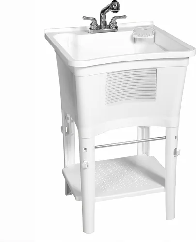 Zenna Home ErgoTub ELT2006W Utility tina no empotrada utilitaria para lavadero con llave extraíble, color blanco.