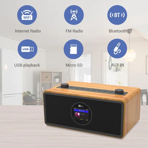 Miniatura 4 de Ocean Digital WR-860 FM Radio de Internet Wi-Fi con altavoces estéreo, reloj despertador, temporizador de sueño, salida de línea, entrada auxiliar
