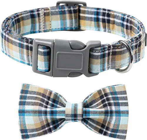 Miniatura 11 de Lionet Paws Collar para perro y gato con corbata de moño, hebilla de plástico ajustable, collar de cuadrícula para perros pequeños, medianos