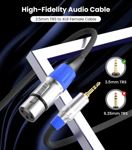 Miniatura 2 de Tisino - Cable de micrófono XLR a 3.5mm - 0.30 metros XLR hembra no balanceado a 9/64" para videocámaras, cámaras DSLR, dispositivo de grabación