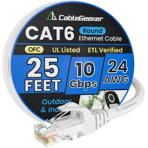 Miniatura 94 de Cable Ethernet Cat 6 de 100 pies, para interiores y exteriores, red de Internet de alta velocidad de 10 Gbps, cable de conexión Ethernet plano