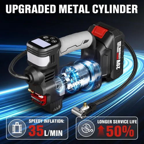 Miniatura 2 de EWORK Inflador de neumáticos de 20 V, compresor de aire portátil para neumáticos de automóvil con batería y cargador, bomba de aire inalámbrica