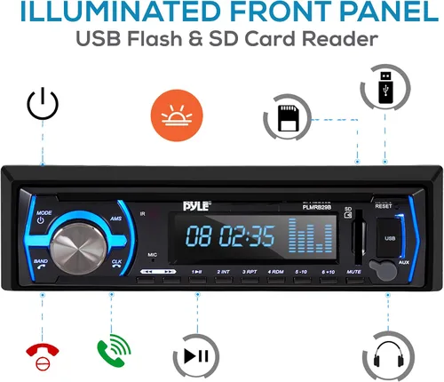 Miniatura 6 de Rockville Par de altavoces marinos MS40B negros de 4 pulgadas y 200 vatios, compactos y potentes y Pyle Radio estéreo Bluetooth marina de 12 V